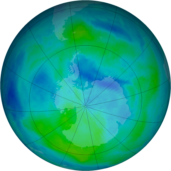 Antarctic ozone map for 06 March 2001